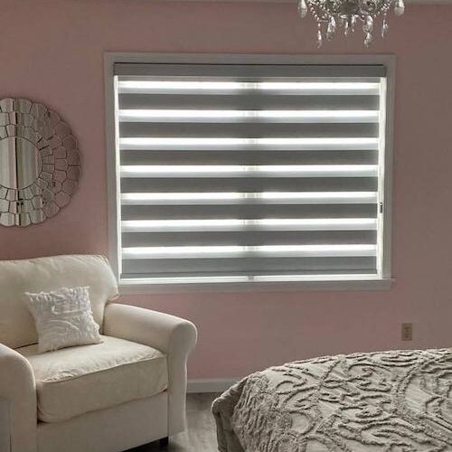 gray banded blinds